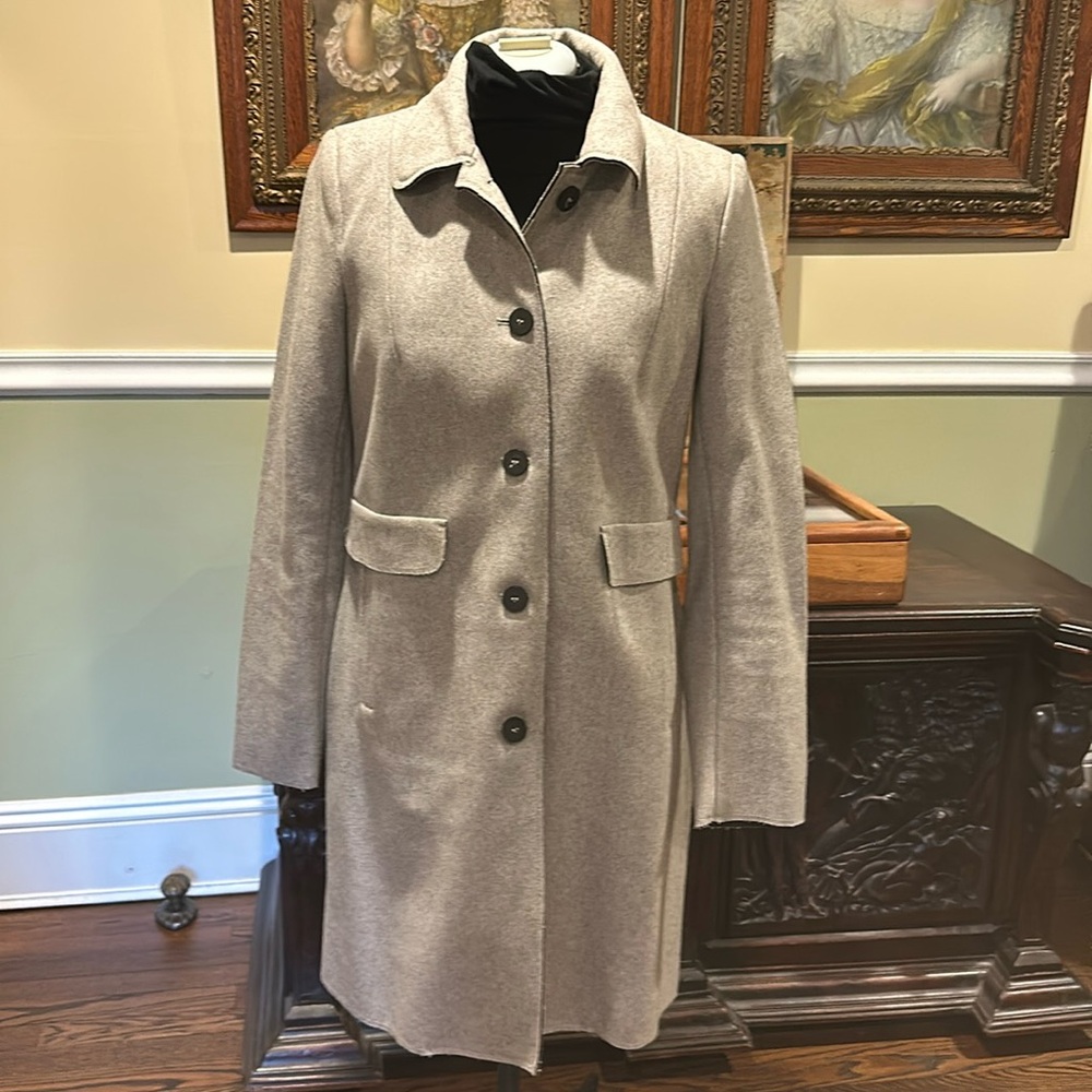 Zara Light Grey Wool Blend Coat Deconstructed Style Hem with Pockets Size M